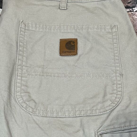 Vintage Carhartt Carpenter Canvas Shorts 34 Skater Workwear B144 Tan Khaki - Picture 2 of 14